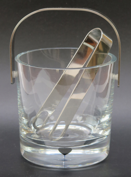 Lagerbielke, Erika för Orrefors, ishink med istång, glas och rostfritt stål, "Intermezzo svart", design 1985, h 15 cm