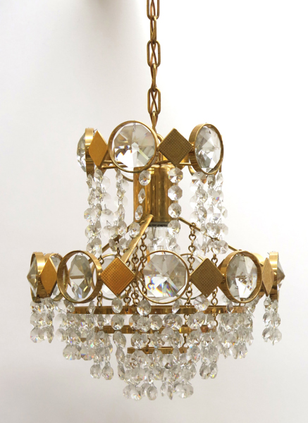 Taklampa, mässing och prismor, diameter 25 cm
