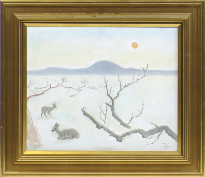 Jolin, Einar, olja, landskap med rådjur, signerad och daterad 1966, 46 x 55 cm