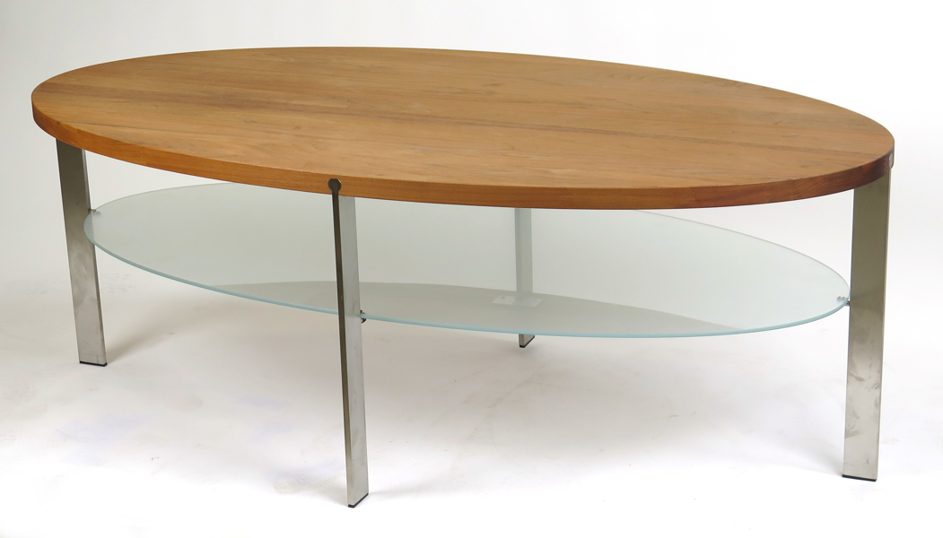 Nissen & Gehl för Naver Collection, soffbord, ek med undre glasskiva på metallstativ, modell AK960, l 137 cm, står något ojämnt