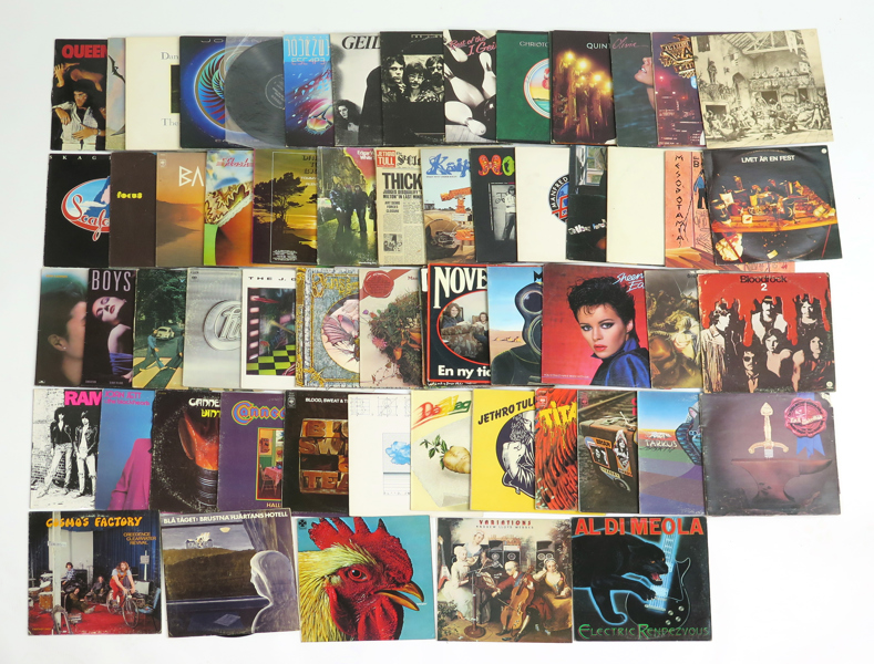Parti LP-skivor, 1 back, pop, progg och rock, ca 65 st, bland annat Beatles, Jethro Tull, Manfred Mann, ELP mm