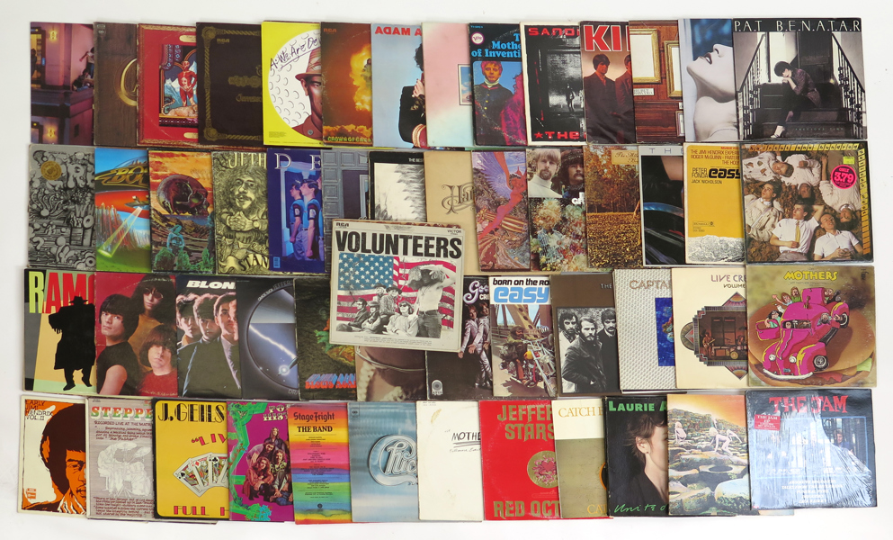 Parti LP-skivor, 1 back, pop och rock, ca 65 st bla Ramones, Clash, Neil Young, Devo mm