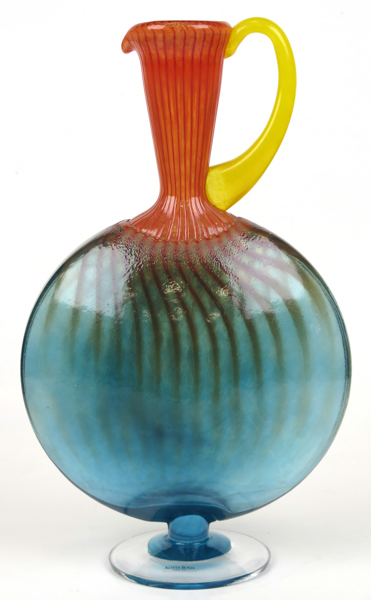 Engman, Kjell för Kosta Boda, karaff, polykrom glasmassa, "Bonbon", design 1989, signerad, h 36 cm