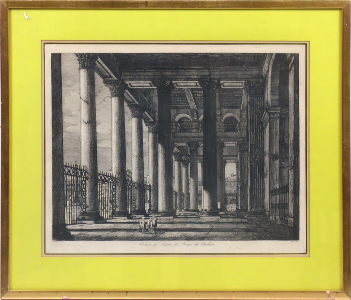Rossini, Luigi, etsning, "Veduta del Interno del pronao del Pantheon", ur sviten Veduta di Roma 1820, 44 x 55 cm