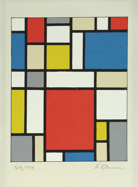 Clausen, Fransiska, litografi, "Contre-composition", ur Hommage à Otto G Carlsund, Galerie Bel'Art 1983, signerad och numrerad 164/199, 28 x 21 cm