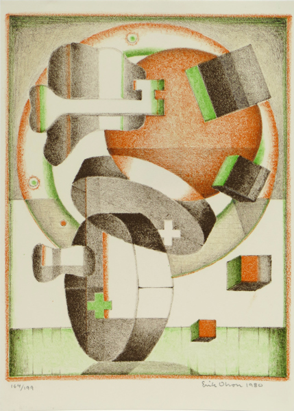 Olson, Erik, litografi, "Requiem för en kubist", signerad, ur Hommage à Otto G Carlsund, Galerie Bel'Art 1983, daterad 1980 och numrerad 164/199, 29 x 20 cm