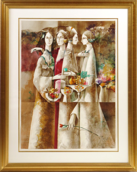 Baques, Josep, färglito, stående damer, signerad och numrerad 75/250, pappersstorlek 73 x 53 cm