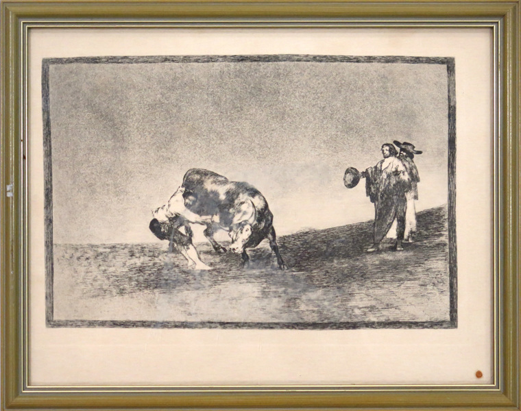 Goya y Fuentes, Francisco de, efter honom, etsning och akvatint, "El mismo vuelca un toro en la plaza de Madrid", ur sviten La Tauromaquia från 1816,_4781a_8d8915ee7d248a4_lg.jpeg