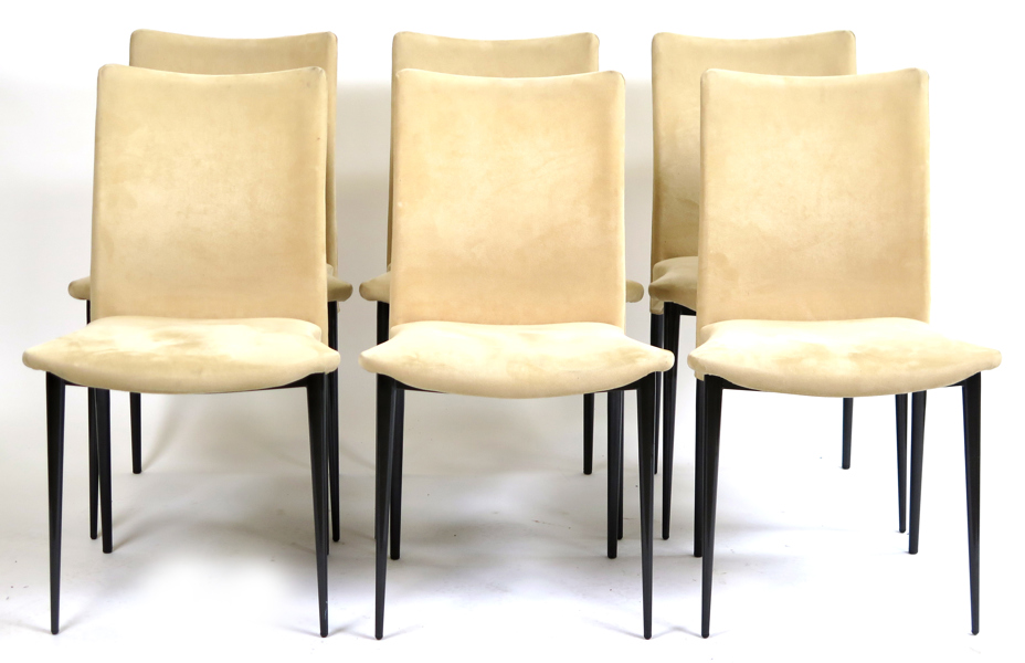 Okänd designer för Paco Capdell, stolar,  6 st, lackerad metall med beige textilklädsel, tryckt signatur