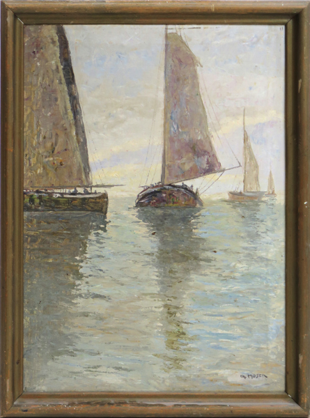 Moser, Christian, olja, segelbåtar, signerad, 70 x 50 cm, a tergo etikett