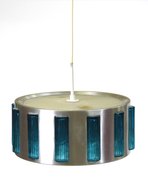 Okänd designer, taklampa, aluminium och glas, diameter 35 cm