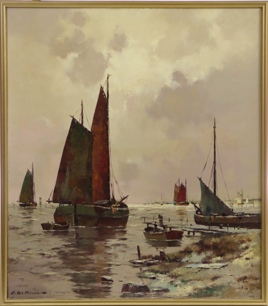 Kollmar, Josef, olja, båtar, signerad, 80 x 70 cm