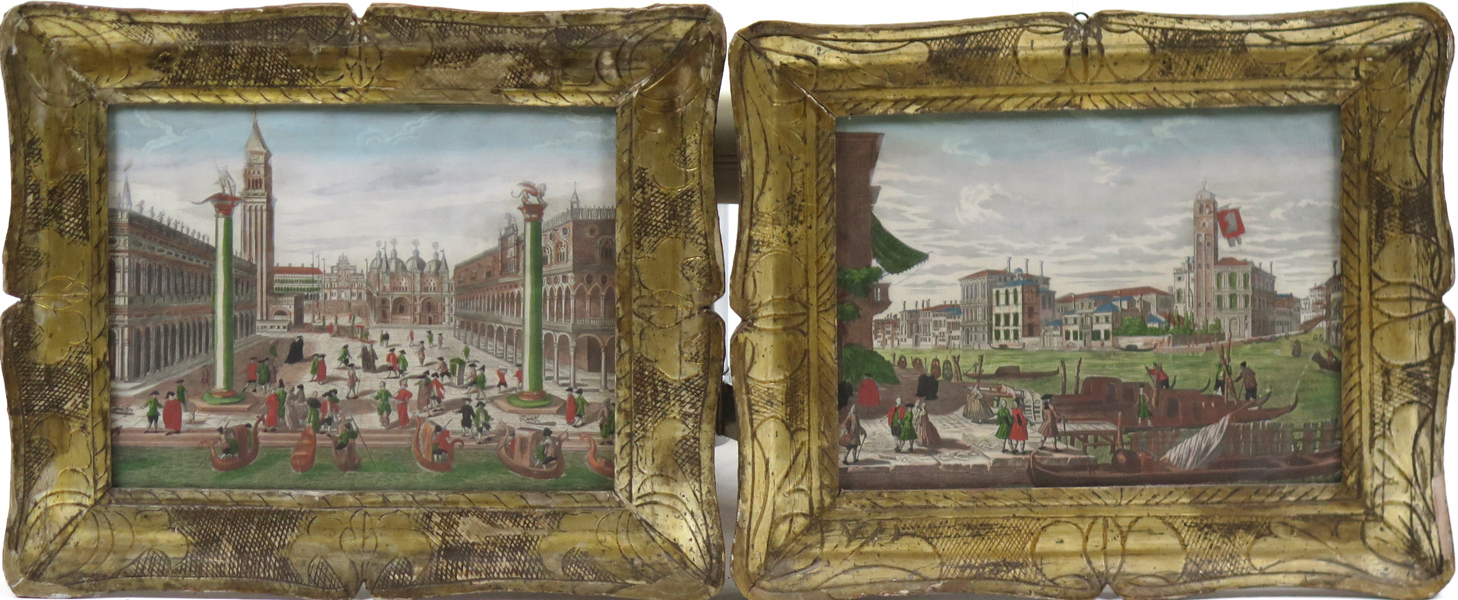 Steltzer, Johann Jacob, kopparstick/tittskåpsbilder, 1 par, handkolorerade, Piazza di San Marcorespective motiv från Canal Grande, Venedig, omkring 1760, ed Georg Balthazar Probst Augsburg,