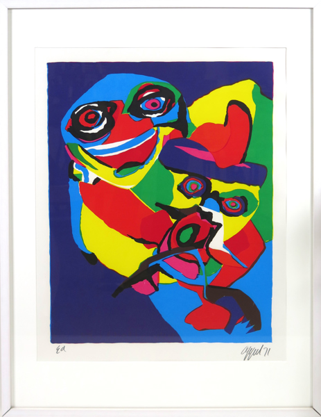 Appel, Karel, färgserigrafi, Personnages, signerad EA och daterad 1971, synlig pappersstorlek 79 x 59 cm