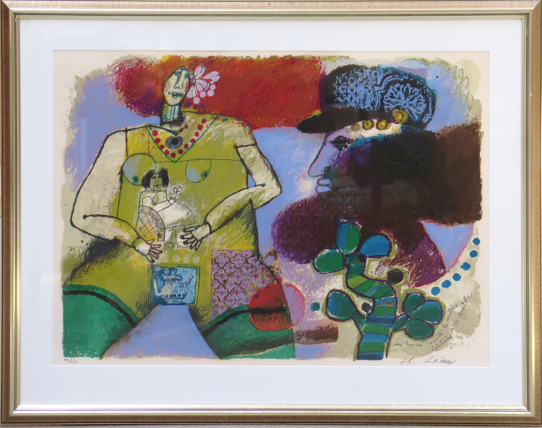 Tobiasse, Theo, färglito, “Dame au grand Chapeau", signerad och numrerad 45/175, synlig pappersstorlek 53 x 73 cm