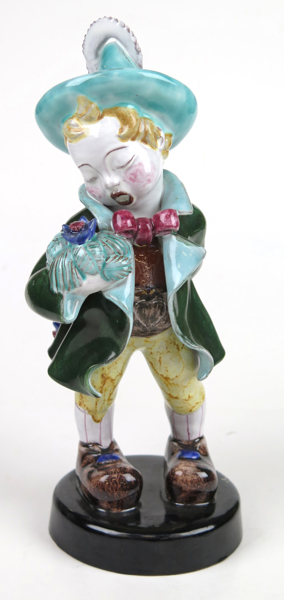 Anzengruber, Leopold, egen verkstad, skulptur, glaserad keramik, stående pojke, etikettmärkt, höjd 28 cm