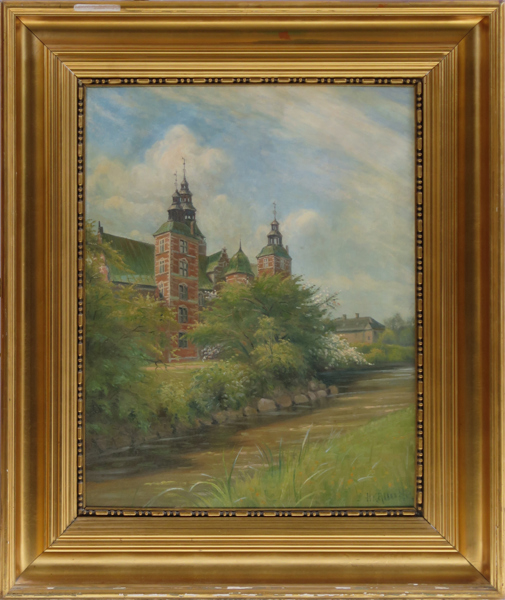 Kruuse, Hans, olja, Rosenborg slott, Köpenhamn, signerad, 69 x 55 cm