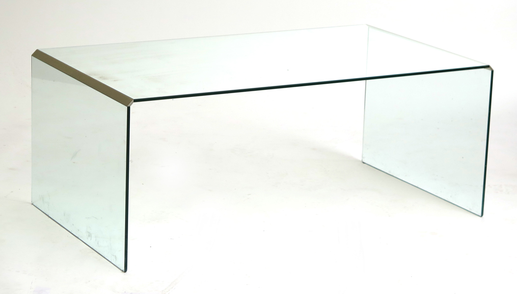 Okänd designer, soffbord, glas med aluminiumprofiler, längd 108 cm