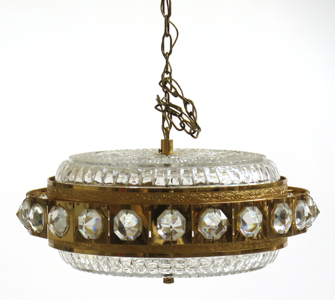 Taklampa, mässing och glas, diameter 37 cm