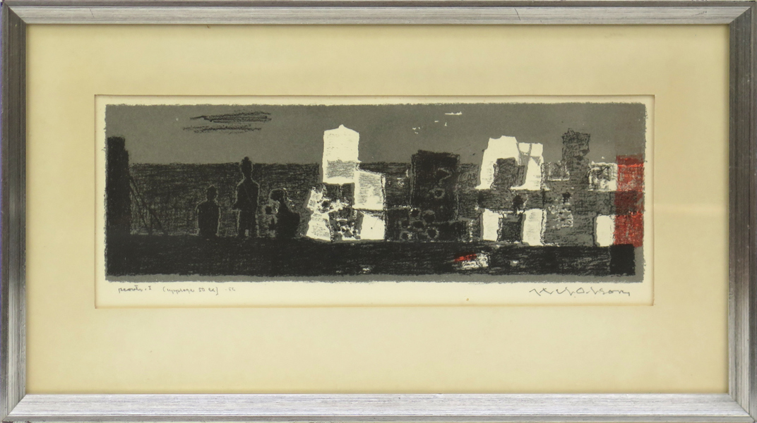 Olson, Axel, litografi, signerad, numrerad provtryck, daterad -56, synlig pappersstorlek 13 x 35 cm