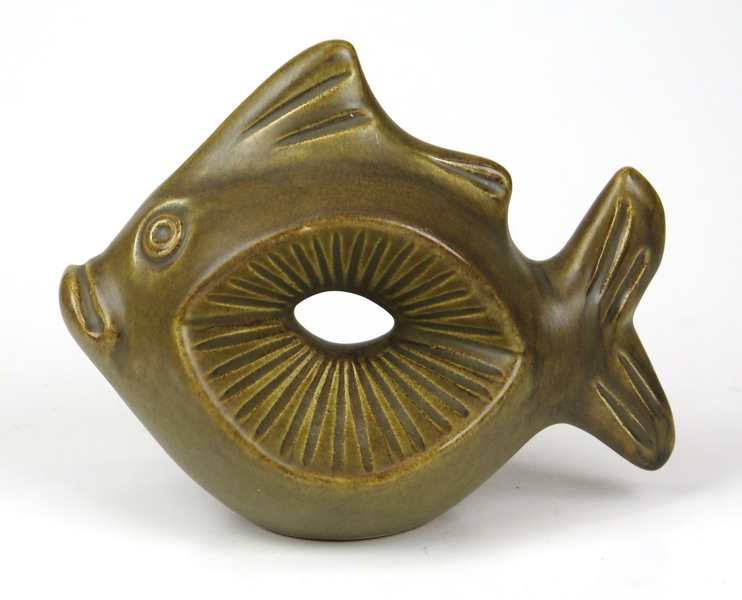 Okänd designer för Bo Fajans, skulptur, glaserat lergods, fisk, sign, h 14 cm