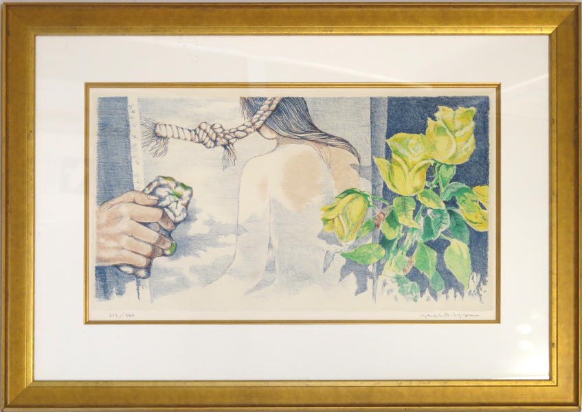 Olson, Axel, litografi, "Målarens hand", signerad och numrerad 217/260, synlig pappersstorlek 31 x 54 cm