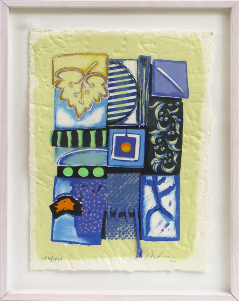 Soucasse, Alain, färgetsning med carborundum, komposition, signerad och numrerad 14/110, 39 x 29 cm