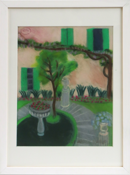 Blixt-Bjärup, Margit, pastell, fransk trädgård, signerad och daterad -69, synlig pappersstorlek 31 x 24 cm