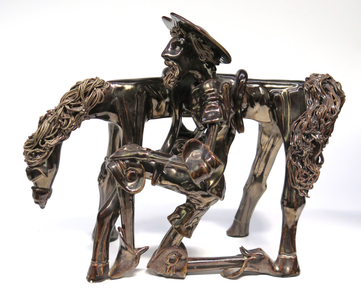 Okänd konstnär, skulptur, konstmassa, Don Quixote med Rocinante, h 31 cm, skador och lagning
