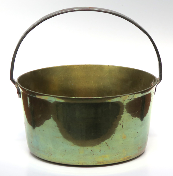 Syltgryta, mässing med smideshandtag, så kallad Jam Pan, England, 18-1900-tal, dia 35 cm