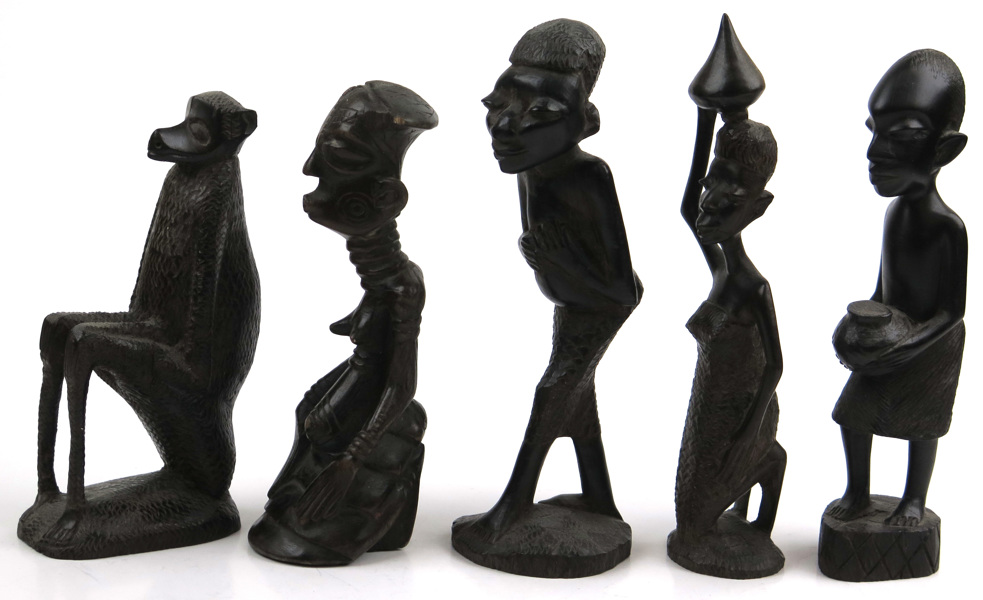 Skulpturer, 5 st, skuret trä, Västafrika, 1900-talets 2 hälft, _5157a_lg.jpeg