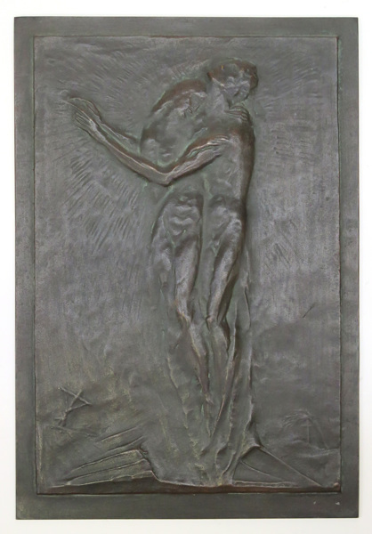 Okänd tysk (?) expressionist, relief, patinerad brons, par vid Golgata, _6870a_8d8d7479bf715dd_lg.jpeg