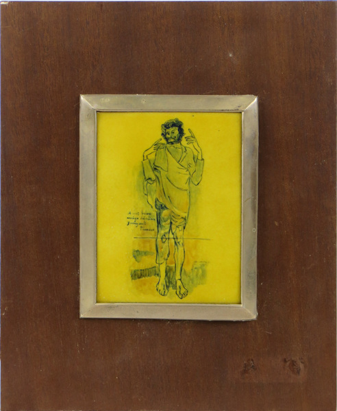 Picasso, Pablo efter honom, emalj, "El Loco", i silverram på mahognyplatta, _6998a_8d8d81357b1ca36_lg.jpeg