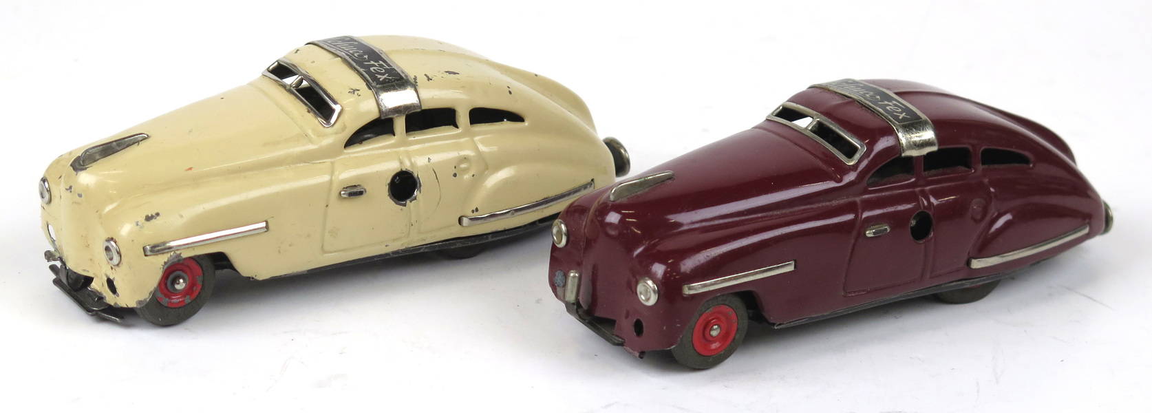 Modellbilar, 2 st, lackerad plåt, urverksdrivna, Schuco Fex 1111, Tyskland, omkring 1950, _7004a_8d8d81b868bb3db_lg.jpeg