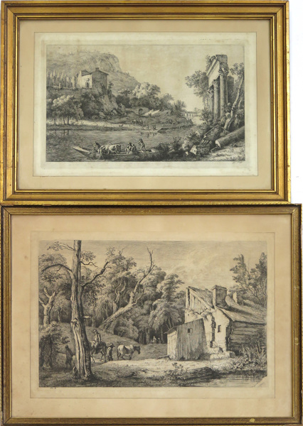 Boissieu, Jean Jacques de etningar, 2 st, flodövergång 1796 respektive ingången till Brieskogen 1772, _7101a_8d8d8d0db8eee32_lg.jpeg