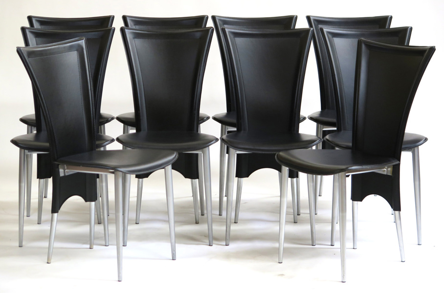 Okänd designer, 1980-tal, stolar, 10 st, rostfritt stål med svart läderklädsel, _8593a_8d904ab832fea47_lg.jpeg