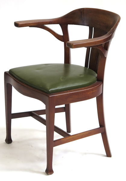 Arm/skrivbordsstol, bonad ek med grön läderklädsel,_8602a_8d904b6d3b45d5b_lg.jpeg