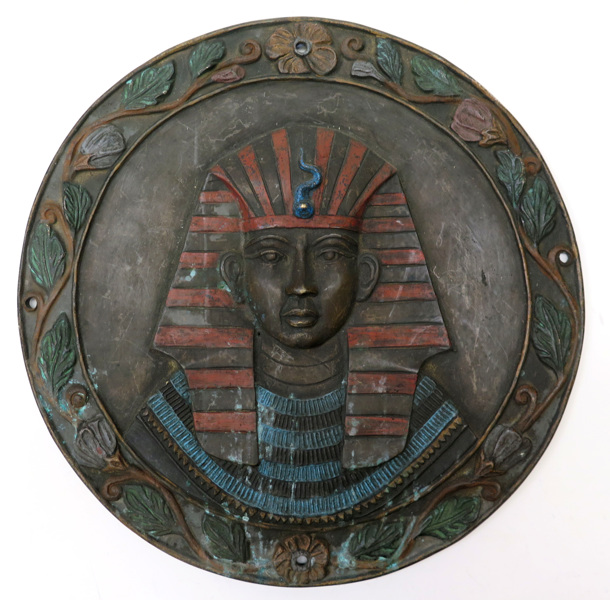 Okänd konstnär, relief, delvis bemålad brons, 1920-30-tal, dekor av Tutankhamon, _8810a_8d90eefac30c9a0_lg.jpeg