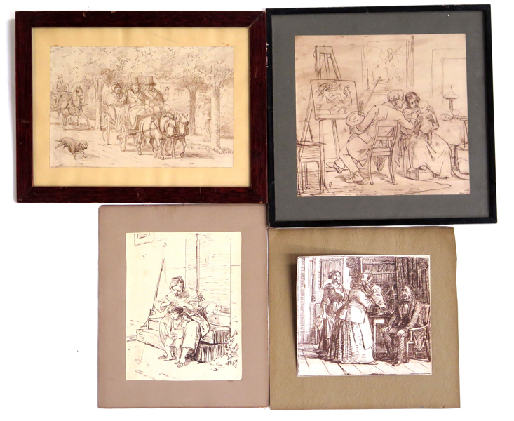 Okänd dansk "Guldalder"-konstnär, 1800-talets mitt, teckningar, 4 st, sepia respektive tusch, _8988a_8d915559c3835a5_lg.jpeg