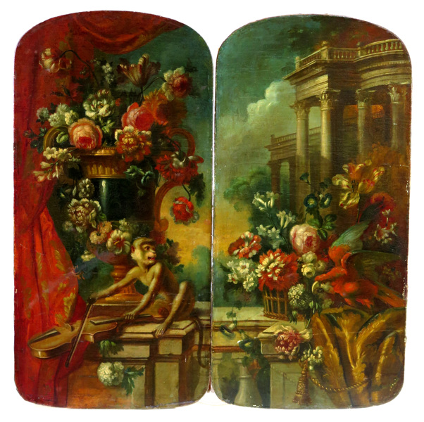 d'Hondecoeter, Melchior, hans art, oljemålningar 1 par, stilleben med blommor och papegoja respektive apa, 16-1700-tal, ursprungligen väggfält, _8990a_8d91553c10dfa99_lg.jpeg
