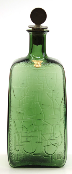 Blomberg, Kjell för Gullaskruf, karaff, grön glasmassa med original mässig/krom stopper, _9103a_8d91a156a0e656b_lg.jpeg