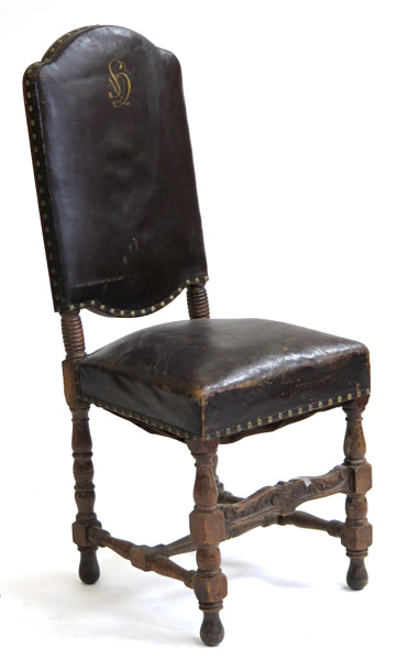 Stol, ek med läderklädsel, barockstil, 1800-tal, målad initial "H"_9768a_lg.jpeg